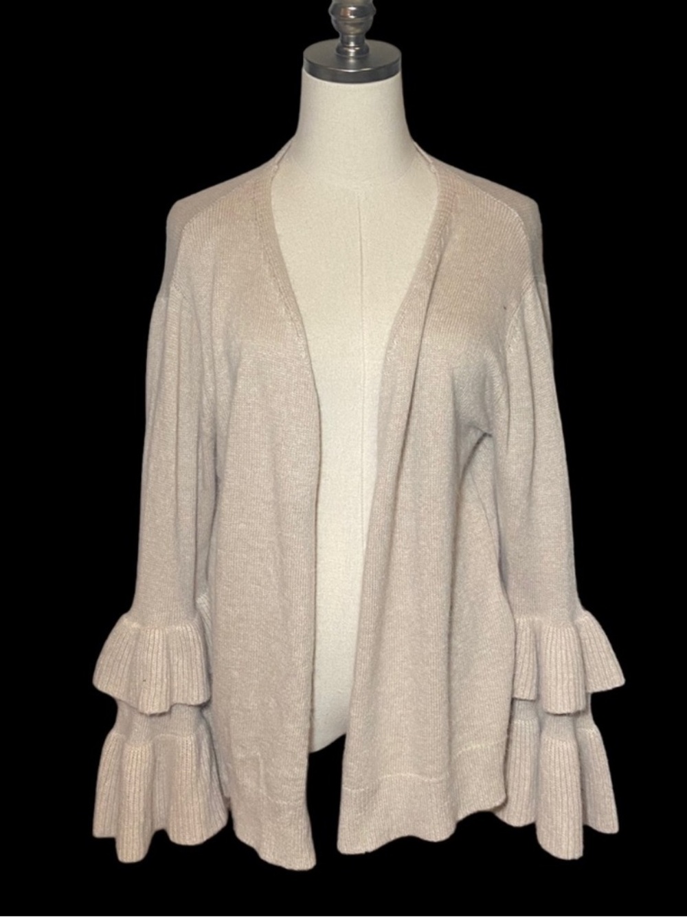 POL Rabbit Hair Wool Boho Tiered Ruffle Sleeves Open Front Cardigan• Small